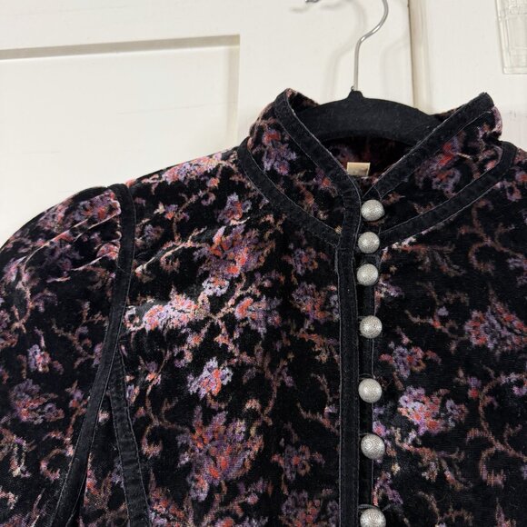 Free People Tripoli Floral Velvet Bolero Jacket Womens Size 2 Cropped Dark Fairy - Picture 4 of 7